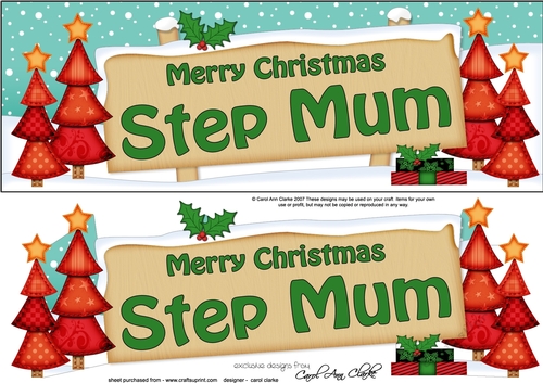 Large DL Merry Christmas STEP MUM with Xmas Trees 3D decoupage