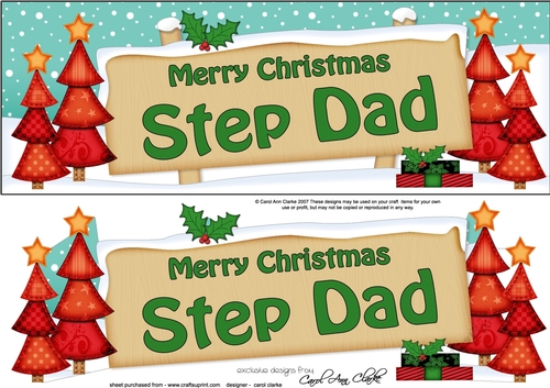 Large DL Merry Christmas STEP DAD with Xmas Trees 3D decoupage