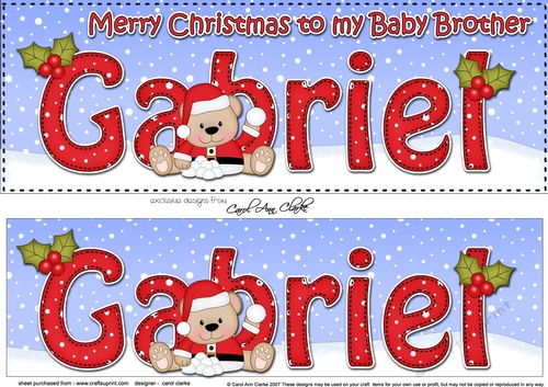 Large DL Merry Christmas TO MY BABY BROTHER GABRIEL 3D decoupage