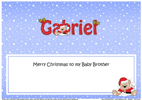 Large DL Merry Christmas TO MY BABY BROTHER GABRIEL insert