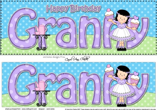 Large DL Happy Birthday GRANNY 3D decoupage
