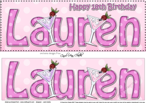 Large DL Happy 18th Birthday LAUREN 3D decoupage