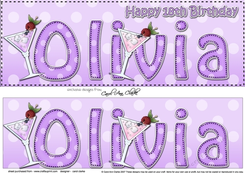 Large DL Happy 18th Birthday OLIVIA 3D decoupage