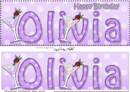 Large DL Happy Birthday OLIVIA 3D decoupage