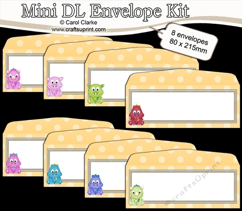 8 Mini Dl (80 x 215mm) Cute Dinos Envelope Kit
