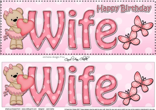 Large DL Happy Birthday WIFE 3D decoupage
