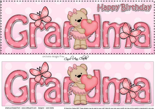 Large DL Happy Birthday GRANDMA 3D decoupage