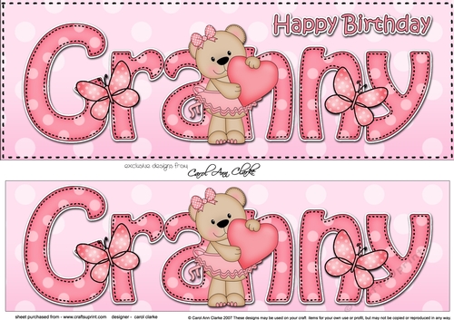 Large DL Happy Birthday GRANNY 3D decoupage