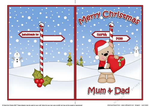 5 x 7 Quick Cut and Fold Card - Merry Christmas MUM & DAD with Livvy Bear