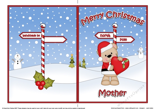 5 x 7 Quick Cut and Fold Card - Merry Christmas MOTHER with Livvy Bear