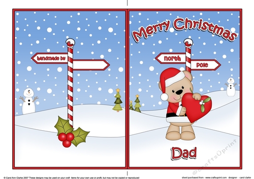 5 x 7 Quick Cut and Fold Card - Merry Christmas DAD with Livvy Bear