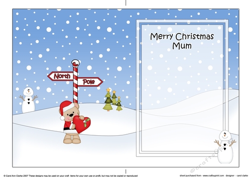 5 x 7 matching insert -  Merry Christmas MUM with Livvy Bear
