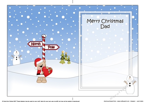 5 x 7 matching insert -  Merry Christmas DAD with Livvy Bear