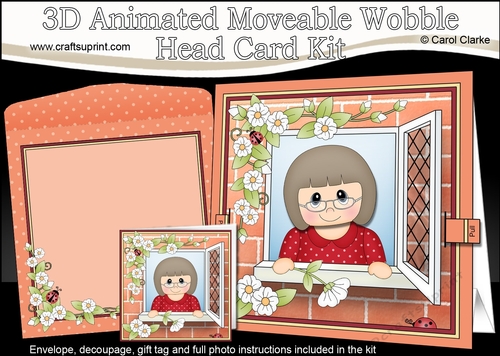3D Animated Moveable Wobble Head Card Kit - Through the Window Older Lady Fay