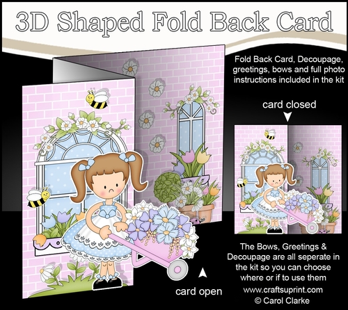 3D Shaped No-Hole Fold Back Mini Kit -  Country Cottage Girlz Liz has a Wheelbarrow filled with Flowers