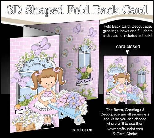 3D Shaped No-Hole Fold Back Mini Kit -  Country Cottage Girlz Liz has a Wheelbarrow filled with Flowers