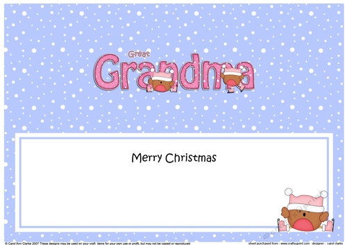 Large DL Merry Christmas GREAT GRANDMA insert