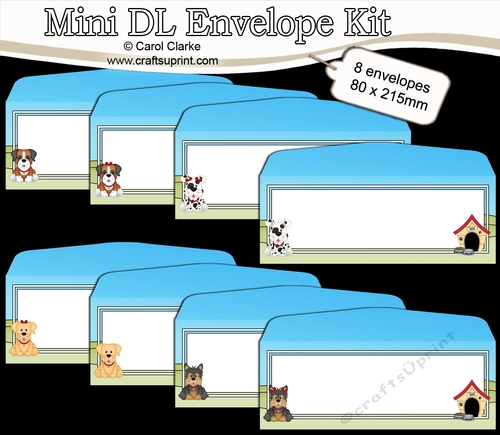 8 Mini Dl (80 x 215mm) Cute Dogs Envelope Kit