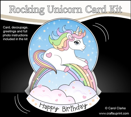 3D Shaped Rocking Card Mini Kit  -  Cute Little Unicorn Rainbow 