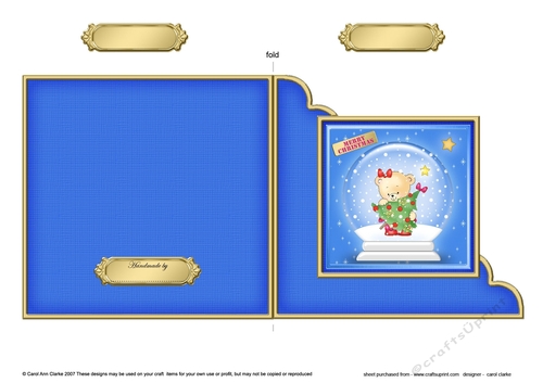 Cute Christmas Honey Bear Rosie has an Xmas Tree Snowglobe Cut and Fold Corner Card