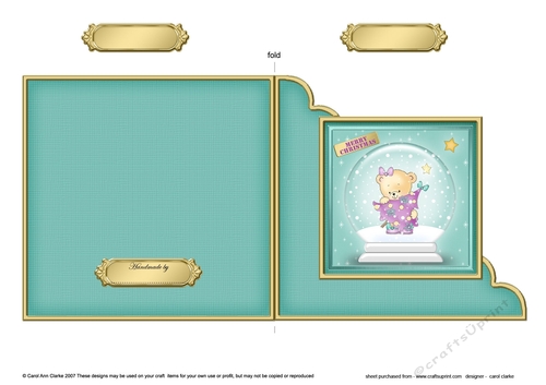 Cute Honeybear Rosie has an Xmas Tree Snowglobe Cut and Fold Corner Card