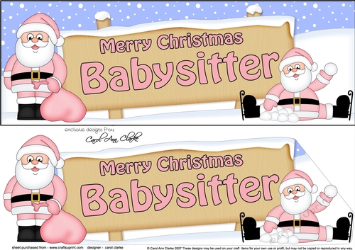 large DL Merry Christmas BABYSITTER with Santa 3D decoupage