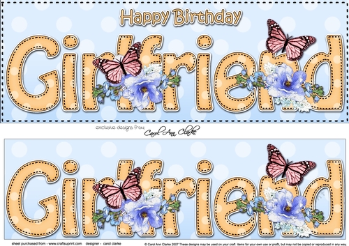 Large DL Happy Birthday GIRLFRIEND 3D decoupage