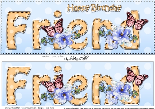 Large DL Happy Birthday FRIEND 3D decoupage