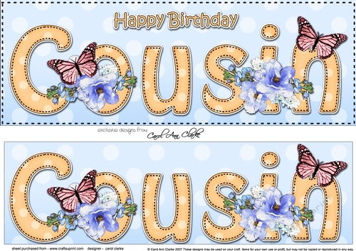 Large DL Happy Birthday COUSIN 3D decoupage