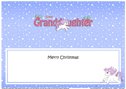 Large DL Merry Christmas GREAT GRANDDAUGHTER insert