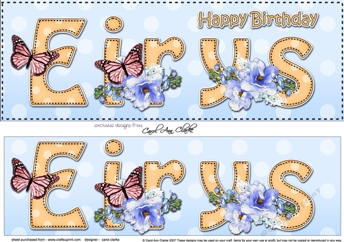 Large DL Happy Birthday EIRYS 3D decoupage