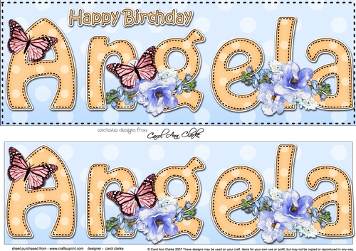 Large DL Happy Birthday ANGELA 3D decoupage