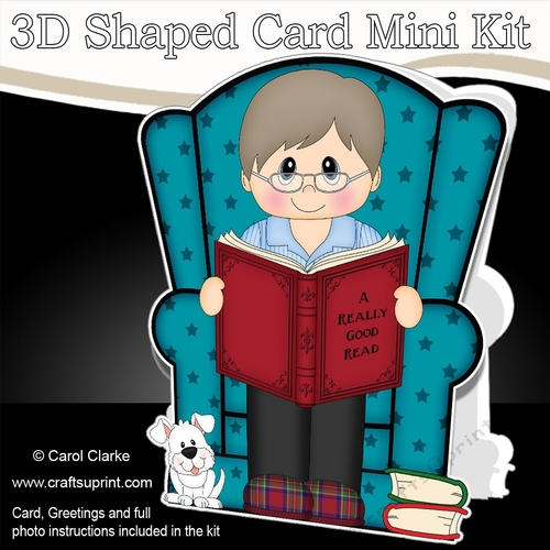 3D Shaped Card  Kit - Cute Little Older Man reads a Good Book 
