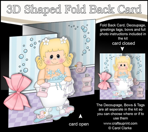 3D Shaped No-Hole Fold Back Card Kit - Bathtub Buddies - Cute Little Girl Catalina