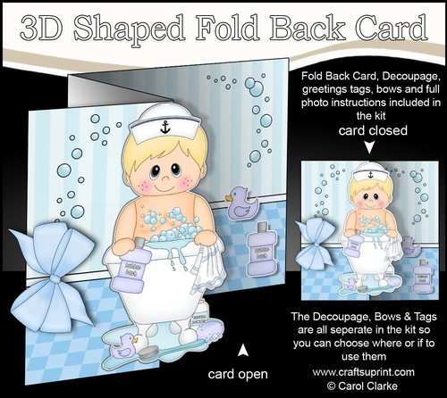 3D Shaped No-Hole Fold Back Card Kit - Bathtub Buddies - Cute Little Boy Brendan