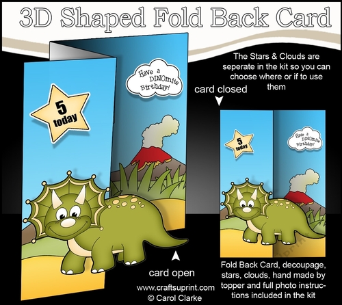3D Shaped No-Hole Fold Back Mini Kit -  Cute Little Dinosaur Sly