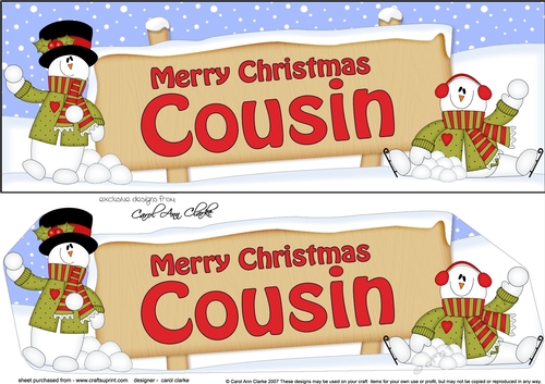 large DL Merry Christmas COUSIN with Snowman 3D decoupage