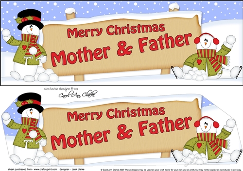 large DL Merry Christmas MOTHER & FATHER with Snowman 3D decoupage