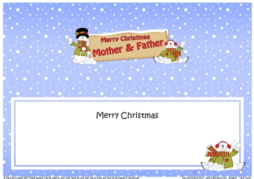 large DL Merry Christmas MOTHER & FATHER with Snowman insert
