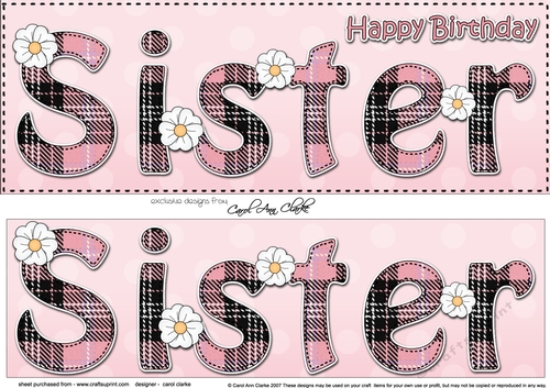 Large DL Happy Birthday SISTER 3D decoupage