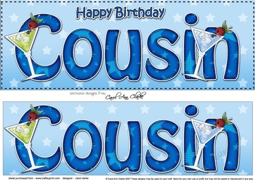 Large DL Happy Birthday COUSIN 3D decoupage