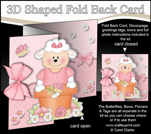 3D Shaped No-Hole Fold Back Card Kit - Flowerpot Friends - Cute Little Laura Lamb