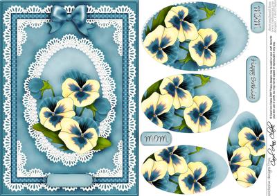 A5 Pansy, Lace and Pearls Quick Card with Pyramage