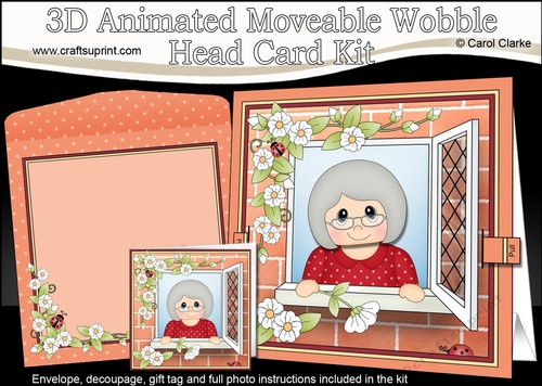 3D Animated Moveable Wobble Head Card Kit - Through the Window Old Lady Florence