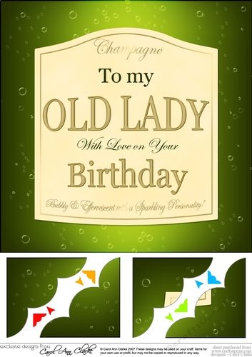 8x8 Birthday TO MY OLD LADY Champagne Label Scalloped Corner