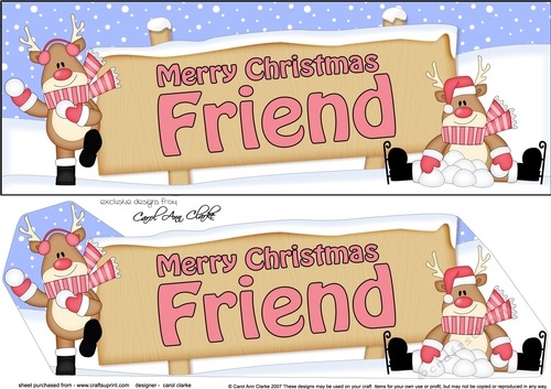 large DL Merry Christmas FRIEND with Rudolph 3D decoupage