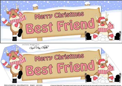 large DL Merry Christmas BEST FRIEND with Rudolph 3D decoupage