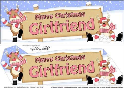 large DL Merry Christmas GIRLFRIEND with Rudolph 3D decoupage
