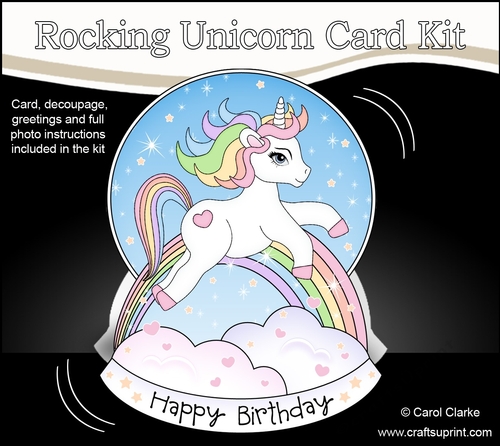 3D Shaped Rocking Card Mini Kit  -  Cute Little Unicorn Rainbow 