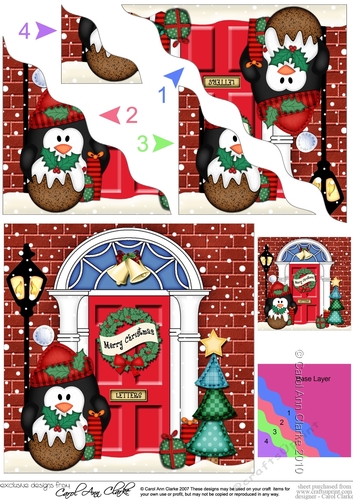 Pip Penguin has an Xmas Pud at the Door - Christmas Wavy Corner Side Stacker